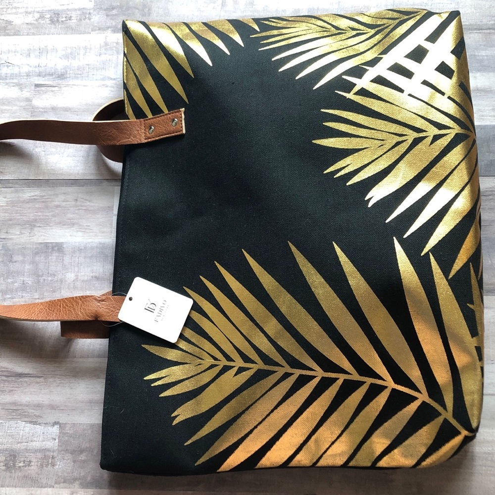Last 1! Tropical Gold Palm Zip Closure Beach Bag! - Picture 3 of 11